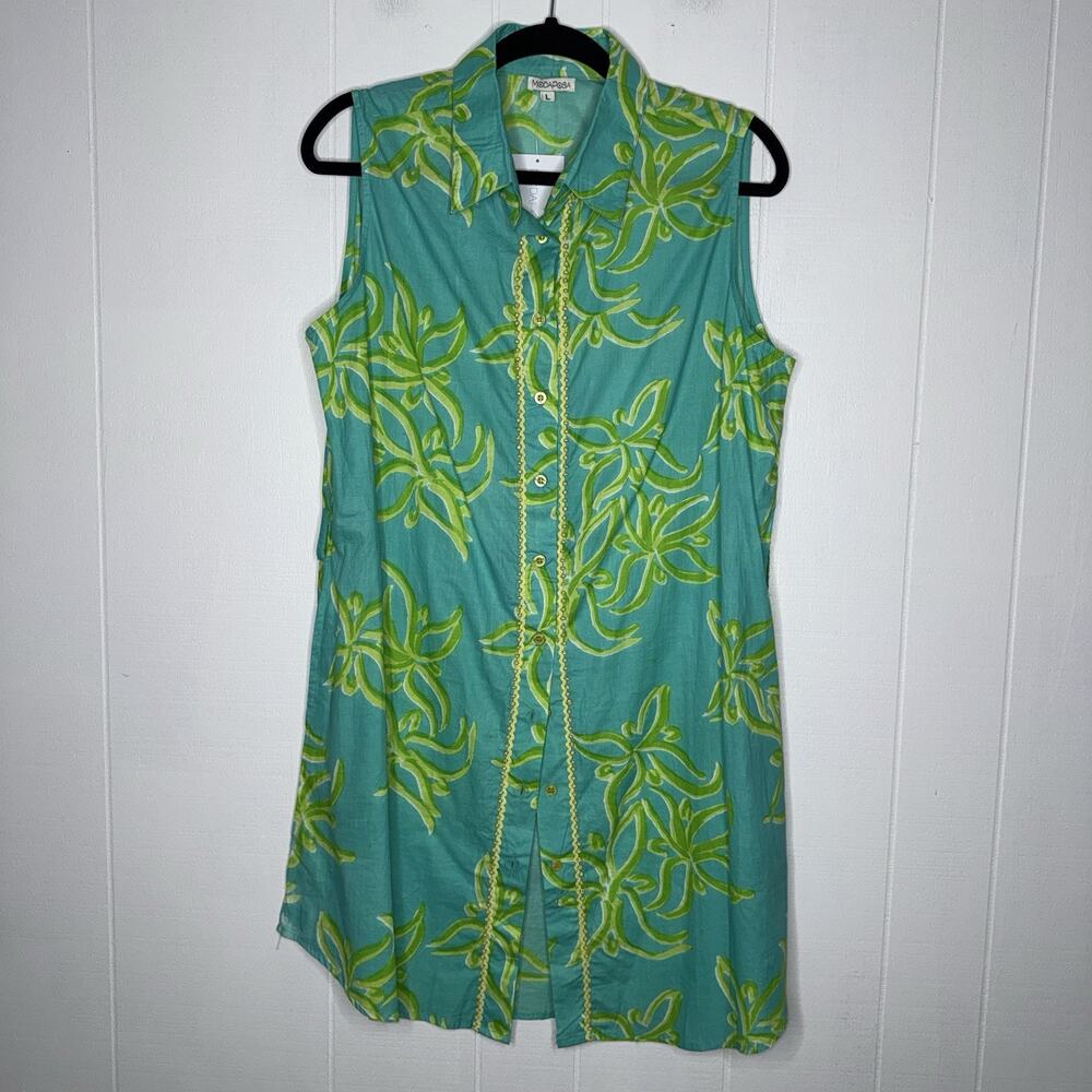 Modaposa Women’s Carlotta Sleeveless Shirt Dress Green Teal Size L No Belt NWT